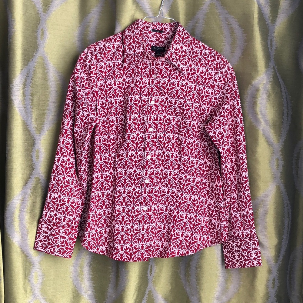 Talbots Red Scroll Button Down Shirt Size 6p - image 1